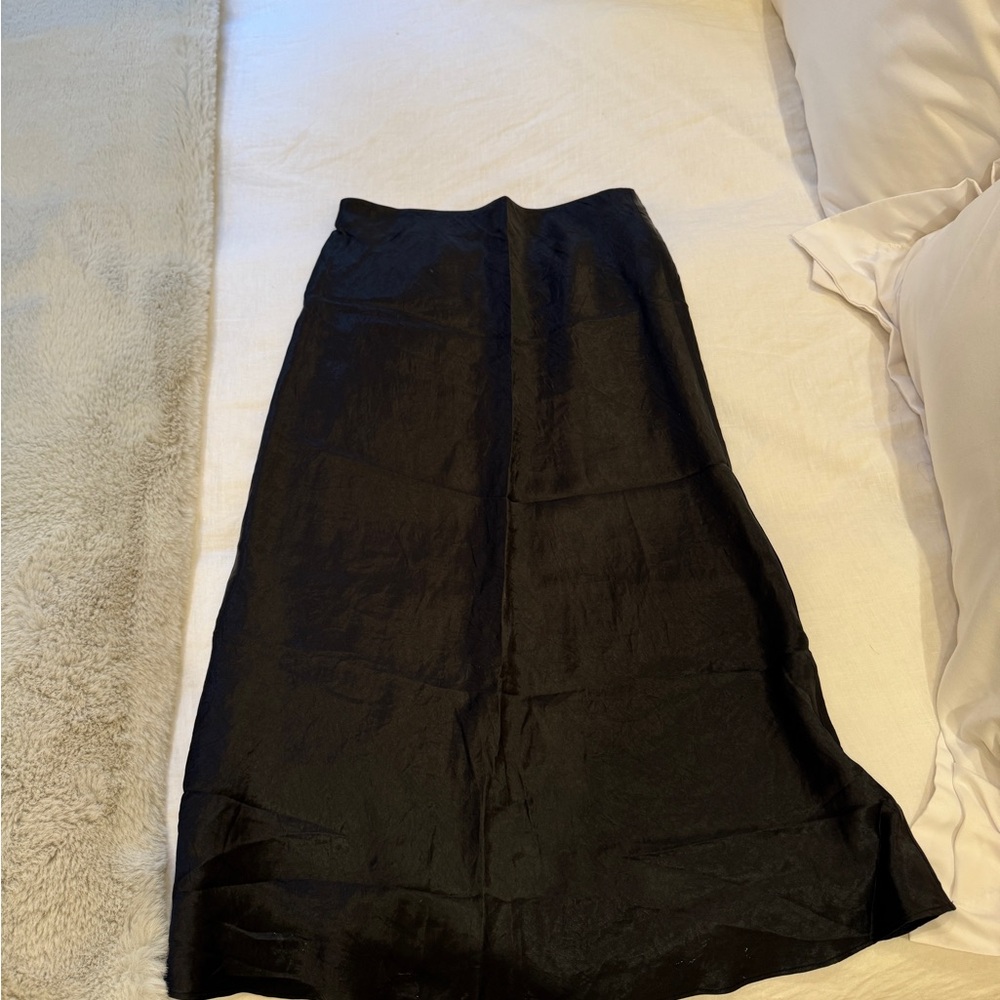 Babaton Black Slip Satin Midi Skirt